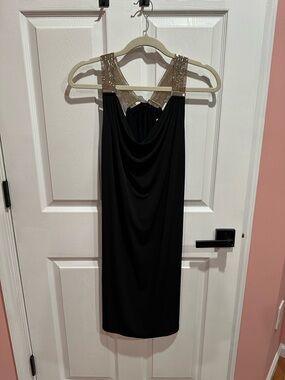 MICHAEL Michael Kors Black Mini Dress with Gold Embellished Straps